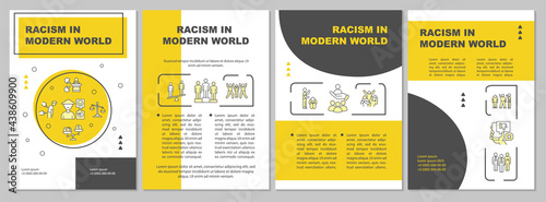 Racism in modern world brochure template. Social issues. Flyer, booklet, leaflet print, cover design with linear icons. Vector layouts for presentation, annual reports, advertisement pages