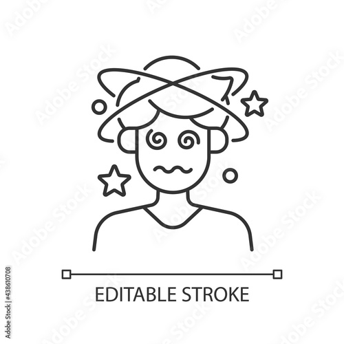 Dizziness and confusion linear icon. Man losing consciousness. Heat exhaustion symptom. Thin line customizable illustration. Contour symbol. Vector isolated outline drawing. Editable stroke