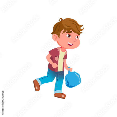 little boy carrying trash bag to garbage cartoon vector. little boy carrying trash bag to garbage character. isolated flat cartoon illustration