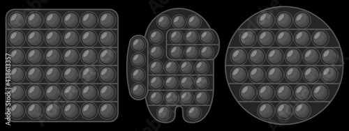 popit poppit fidget toy black set square round robot vector 3d