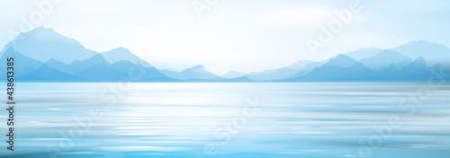 Fototapeta Naklejka Na Ścianę i Meble -  Vector blue sea water and mountains  background.