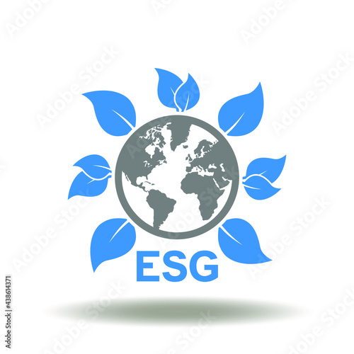 Earth planet with leaves vector illustration. ESG Environmental Social Governance Icon.