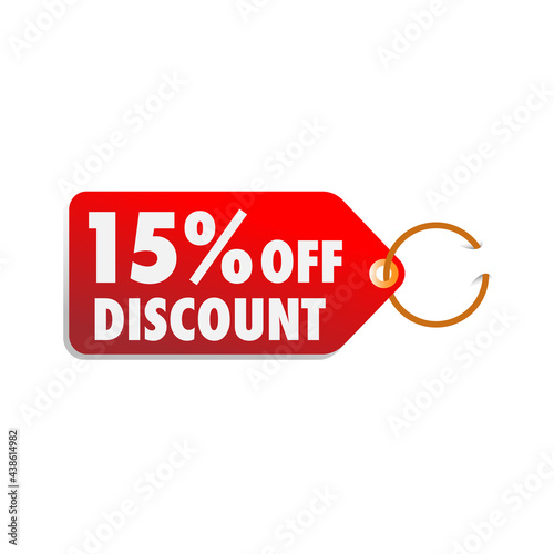  isolated red sale tag 15% discount offer white background