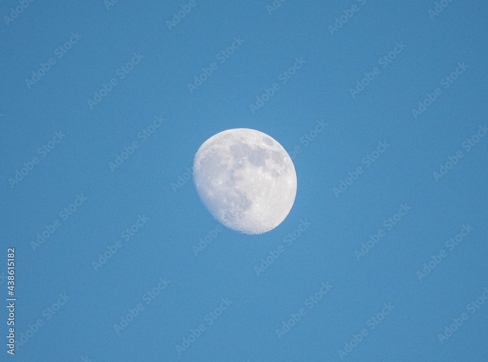 day, moon, craters of the moon, moon unarmed, lunar day, a gray moon in a blue sky