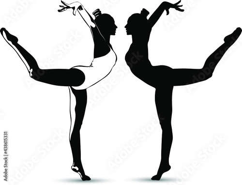 Black and white image of a gymnast performing an exercise vector illustration