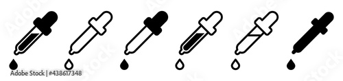 Dropper icon. Set of pipette icons. Laboratory analysis sign. Vector illustration.