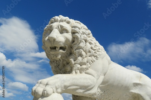 Lion sculpture on blue sky background in St Augustine, Florida