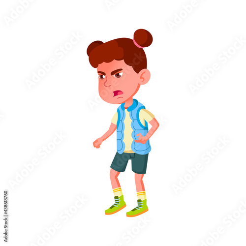vicious preteen girl shouting on pet cartoon vector. vicious preteen girl shouting on pet character. isolated flat cartoon illustration