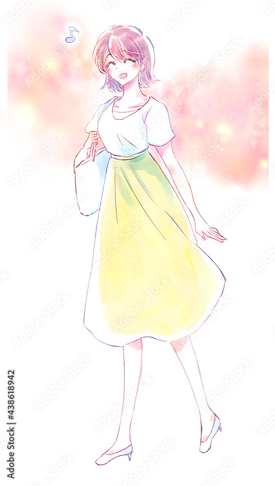お出かけにうきうきする女性 お出かけにうきうきする女性
