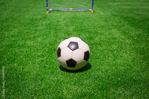 Football, Soccer ball and small football goal on green grass © sergiophoto