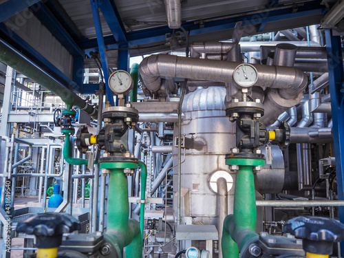 Obraz na plátně Pressure gauge of measuring instrument close up in industry zone at power plant