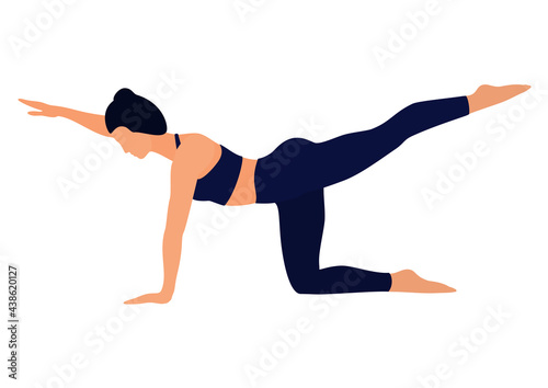 Faceless image of a girl doing yoga or fitness. Vector illustration.