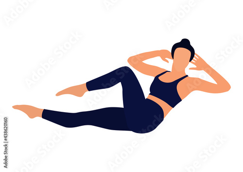 Faceless image of a girl doing yoga or fitness. Vector illustration.