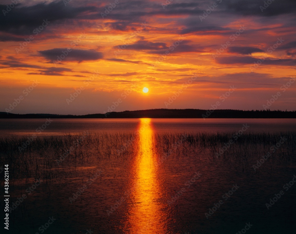scandinavia, lake, sunset, nature, evening, evening sun, water, waters, reflection, orange, sun, picturesque, idyllic, silence, calm, nobody, 