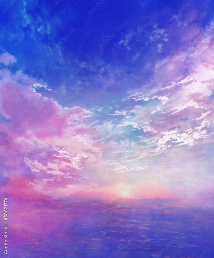 夏の空と海の風景のイラスト 朝焼け Stock Illustration Adobe Stock
