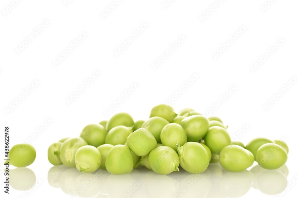 Several ripe green peas, close-up, isolated on white. Several ripe green peas, close-up, isolated on white.