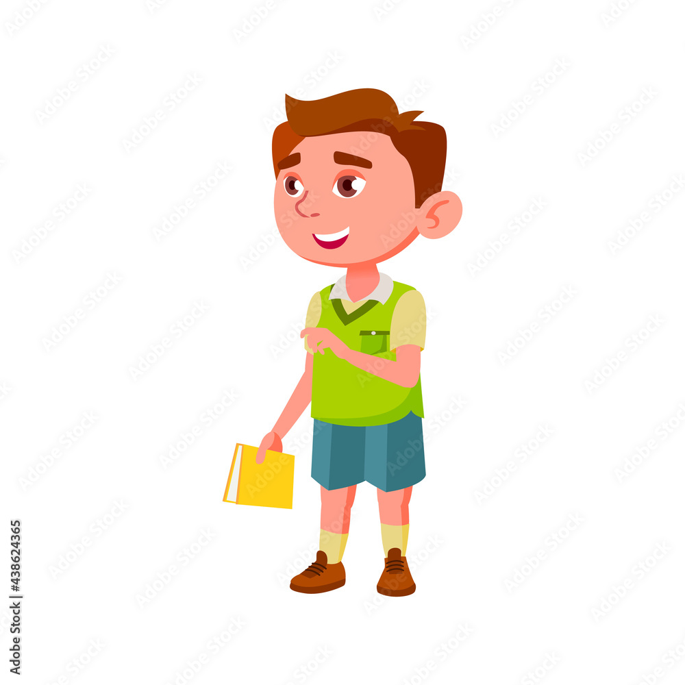 smiling boy with notebook talk with teacher on school lesson cartoon vector. smiling boy with notebook talk with teacher on school lesson character. isolated flat cartoon illustration