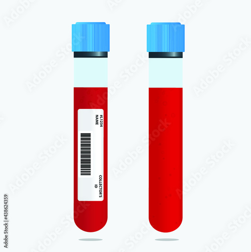Blood test tube with blood isolated vector illustration - blood collection tube with barcode, blood sample collector