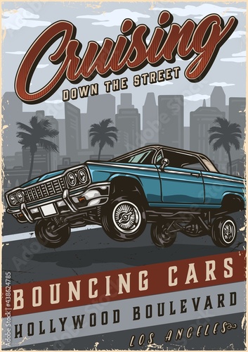 Obraz na plátně Lowrider car vintage colorful poster