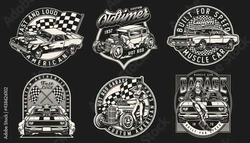 Vintage monochrome custom cars designs