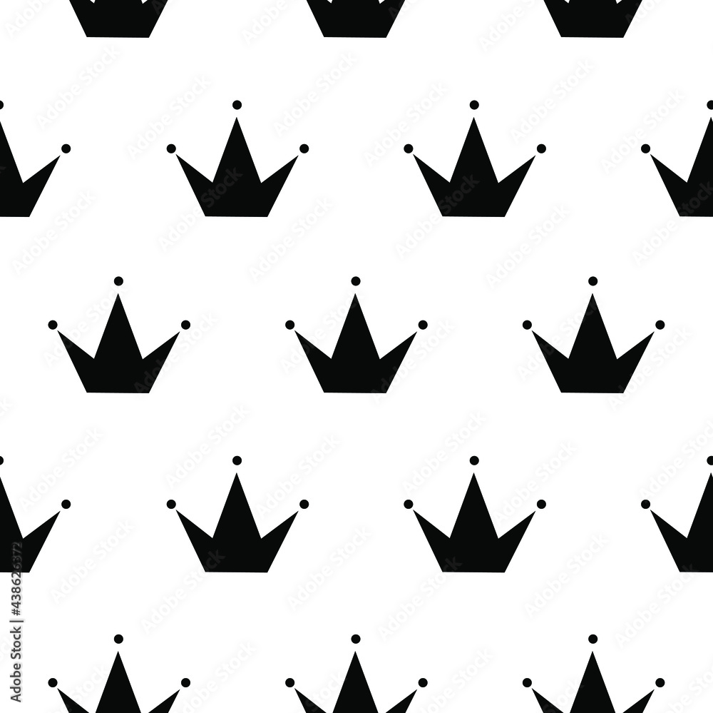Black and white princess crown seamless pattern. Black and white princess crown seamless pattern.