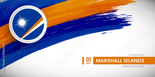 Creative brush stroke with flag of Marshall Islands country. Happy constitution day background with grunge flag