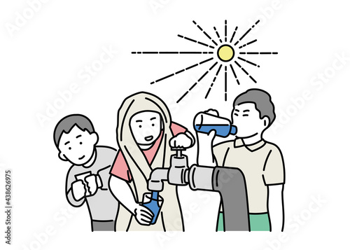 安全な水とトイレを世界中に　水を飲む子どもたちのイラスト