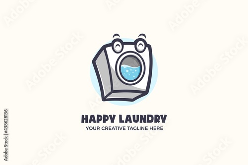 Washing Machine Laundry Mascot Character Logo Template