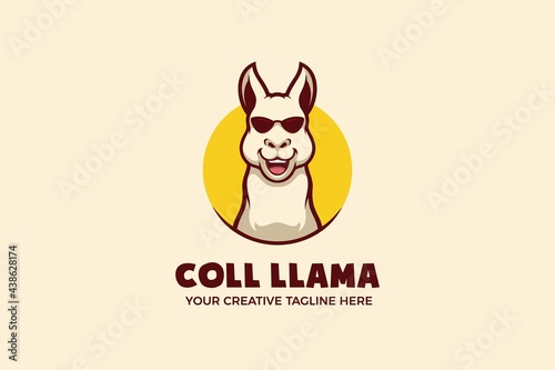 Cool Llama Wear Glasses Summer Mascot Character Logo Template