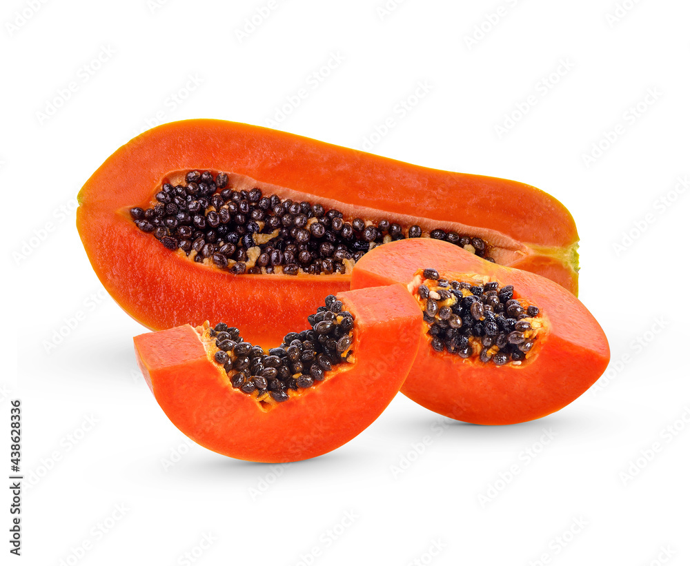 Ripe papaya sliced isolated on white background Ripe papaya sliced isolated on white background