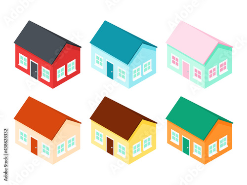 Simple Flat Isometric Houses Vector Illustration Icon Set