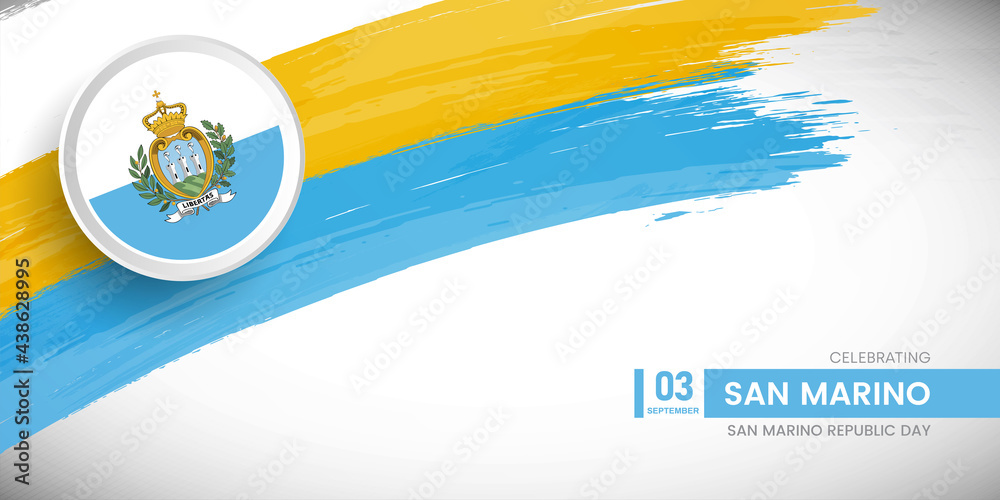 Obraz premium Creative brush stroke with flag of San Marino country. Happy republic day background with grunge flag