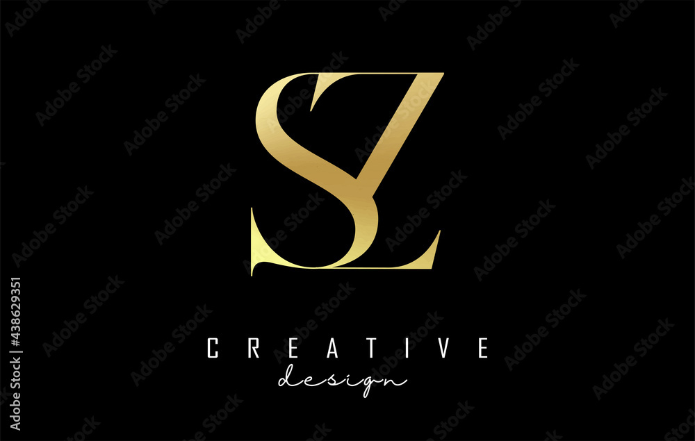 Golden SZ s z letter design logo logotype concept with serif font and elegant style. Vector illustration icon with letters S and Z. - obrazy, fototapety, plakaty 