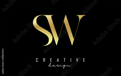 Golden SW s w letter design logo logotype concept with serif font and elegant style. Vector illustration icon with letters S and W.