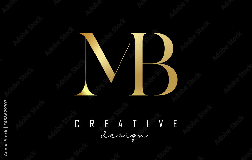 Golden MB m b letter design logo logotype concept with serif font and ...