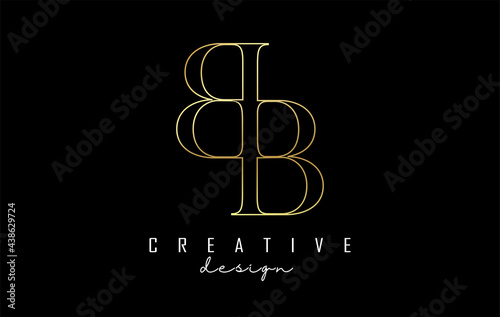 Golden BB  b letter design logo logotype concept with serif font and elegant style. Vector illustration icon with letters b and B