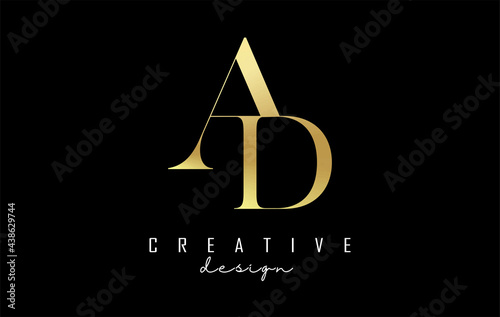 Golden AD a d letter design logo logotype concept with serif font and elegant style. Vector illustration icon with letters A and D.