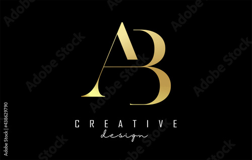 Golden AB a b letter design logo logotype concept with serif font and elegant style. Vector illustration icon with letters A and B