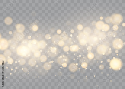 Shining bokeh isolated on transparent background. Golden bokeh lights with glowing particles isolated. Christmas concept