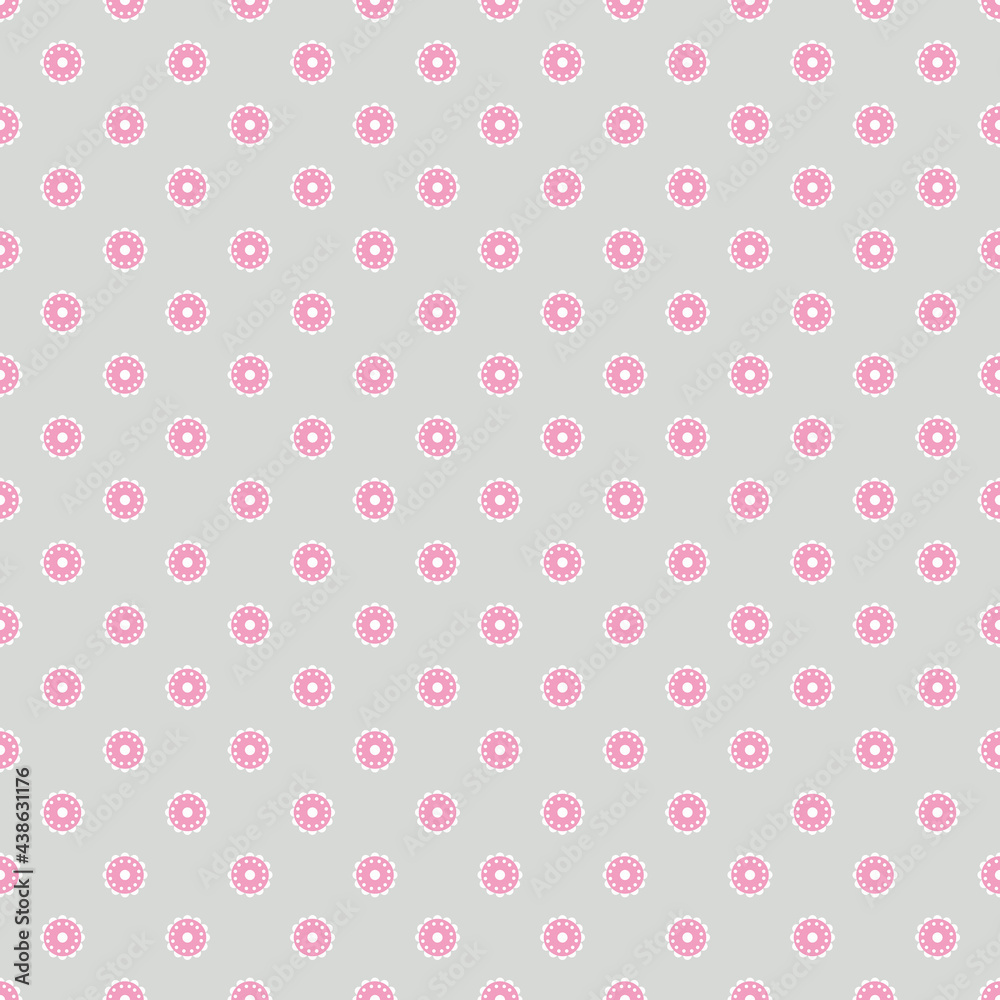 Seamless dots pattern. Pink and white daisies on gray background. Dotted abstract floral background.
Seamless dots pattern. Pink and white daisies on gray background. Dotted abstract floral background.