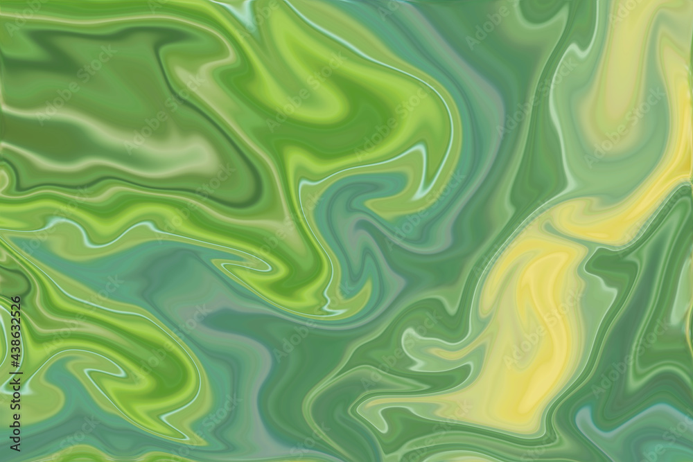 Fototapeta premium Natural abstract marble grass background. Liquid green and yellow texture. illustration in the fluid art style