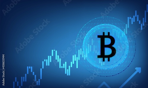 Market trend in crypto currency or stocks. Trade exchange background, up arrow graph for increase in rates. Cryptocurrency price chart  blockchain technology. 