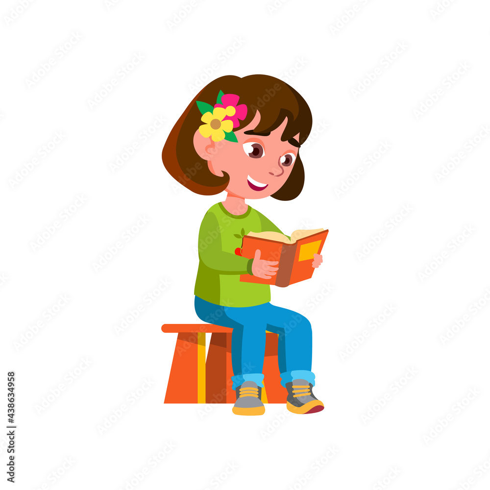 smart girl kid reading abc book in kindergarten cartoon vector. smart girl kid reading abc book in kindergarten character. isolated flat cartoon illustration