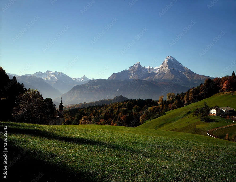 germany, bavaria, berchtesgadener land, maria gern, watzmann, season, autumn, autumnal, church, mountain stock, mountains, mountain, landscape, nature, 