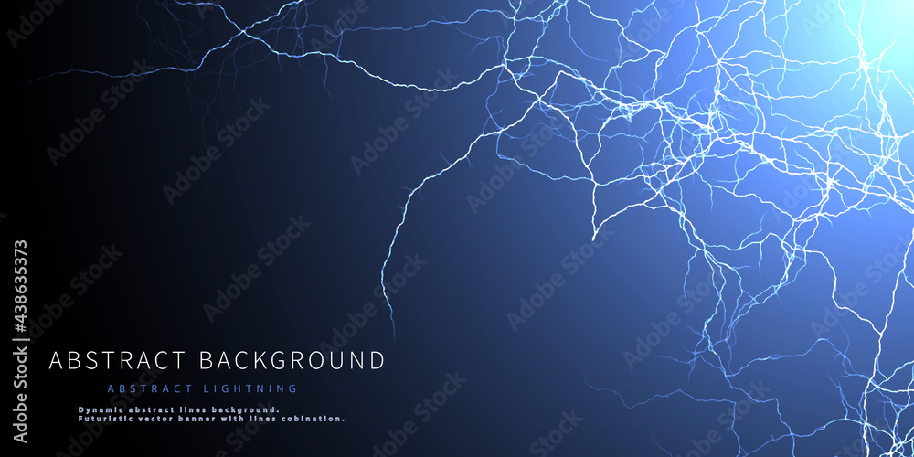 Abstract background with lightning  lines on black. Banner for science and technology.