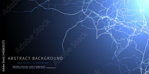 Abstract background with lightning  lines on black. Banner for science and technology.