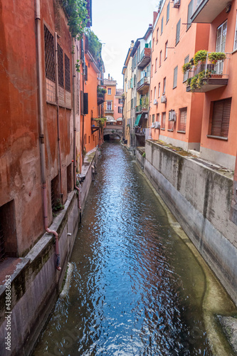 A small water channel in the center of Bologna