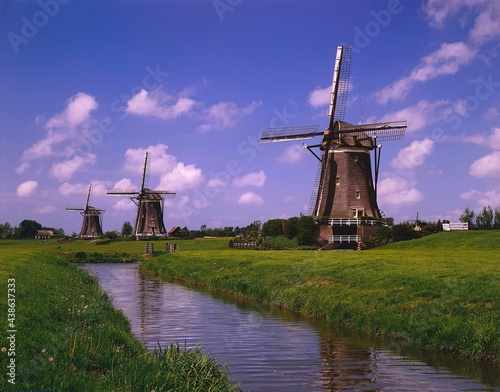 netherlands, south holland, leidschendam, windmills, holland, canal, shore, mills, sight, landscape, typical, water, cloudy sky, idyll,  photo