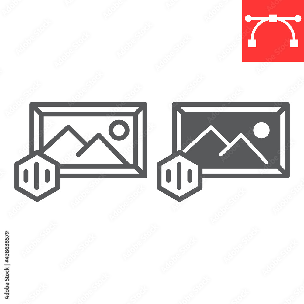 Art to NFT line and glyph icon, unique token and picture with nft, non fungible token vector icon, vector graphics, editable stroke outline sign, eps 10. Art to NFT line and glyph icon, unique token and picture with nft, non fungible token vector icon, vector graphics, editable stroke outline sign, eps 10.