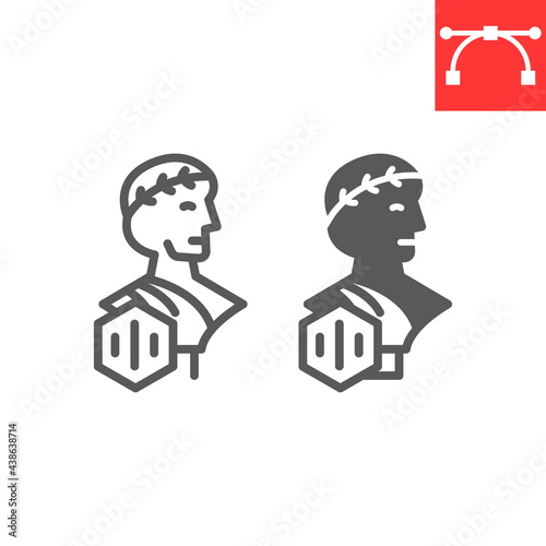 Greek statue with NFT line and glyph icon, unique token and nft, non fungible token vector icon, vector graphics, editable stroke outline sign, eps 10.